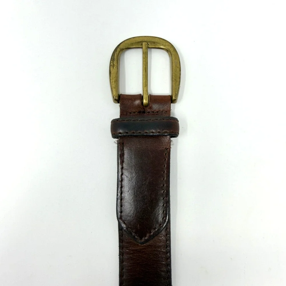 Alexander Julian Mens Leather Belt 34 Brown Full Grain Cowhide USA Brass Buckle